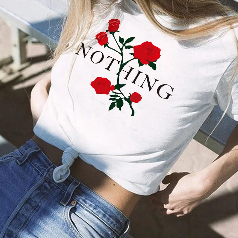 New ins web celebrity the same rose print nothing with round neck and short sleeves | Женская одежда