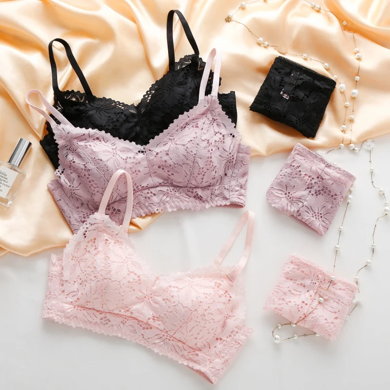 

Sexy Women Lace Bras Sets Lace Floral Padded Bras Hollow Underwear Briefs Set