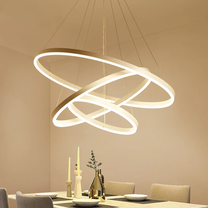 

40-100CM Rings black/white Modern LED chandeliers for Living Diningroom luminaire suspendu DIY Hanging lamp chandeliers Lighting
