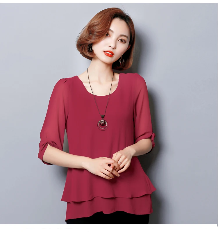 Летом стиль женщины блузки половина рукава галстук-бабочку шифон блузка рубашка