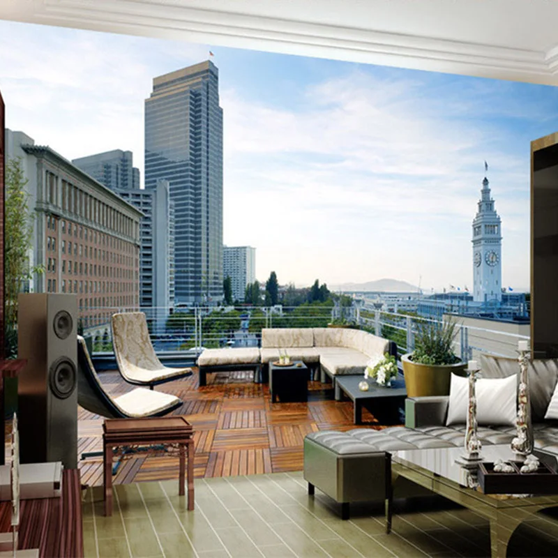 Пользовательские фото росписи обоев 3D пространство расширения город балкон