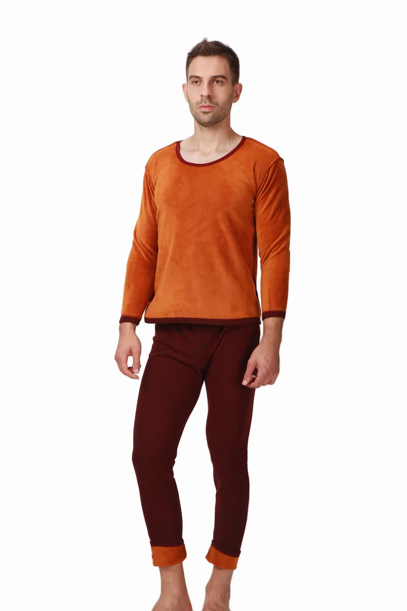 Мужской комплект термобелья из 2 предметов утепленная мягкая бархатная рубашка с