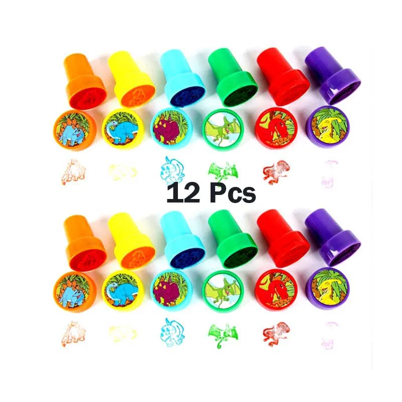 12Pcs 2x6 Dinosaur Cartoon Round Stamp Toys for Children 12pcs DIY Handmade Craft Students Stamps Toys Book Decro Teacher Seal Kids Art Toys - Цвет: 12Pcs 2x6 Dinosaur