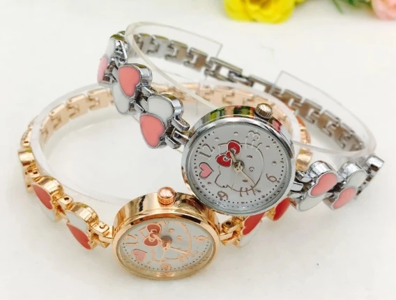 KT cat студенческие досуг милые дети смотреть на hello kitty Корейский мультфильм часы железной лентой