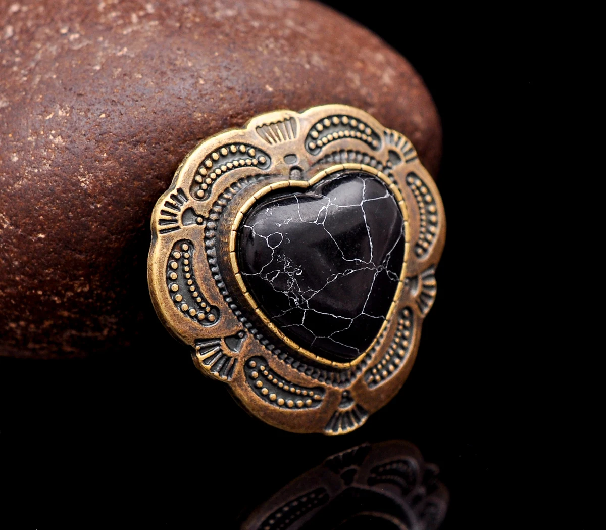 30 мм античная латунь Племенной Юго-Восточный цветок сердце бирюзовый кожаный