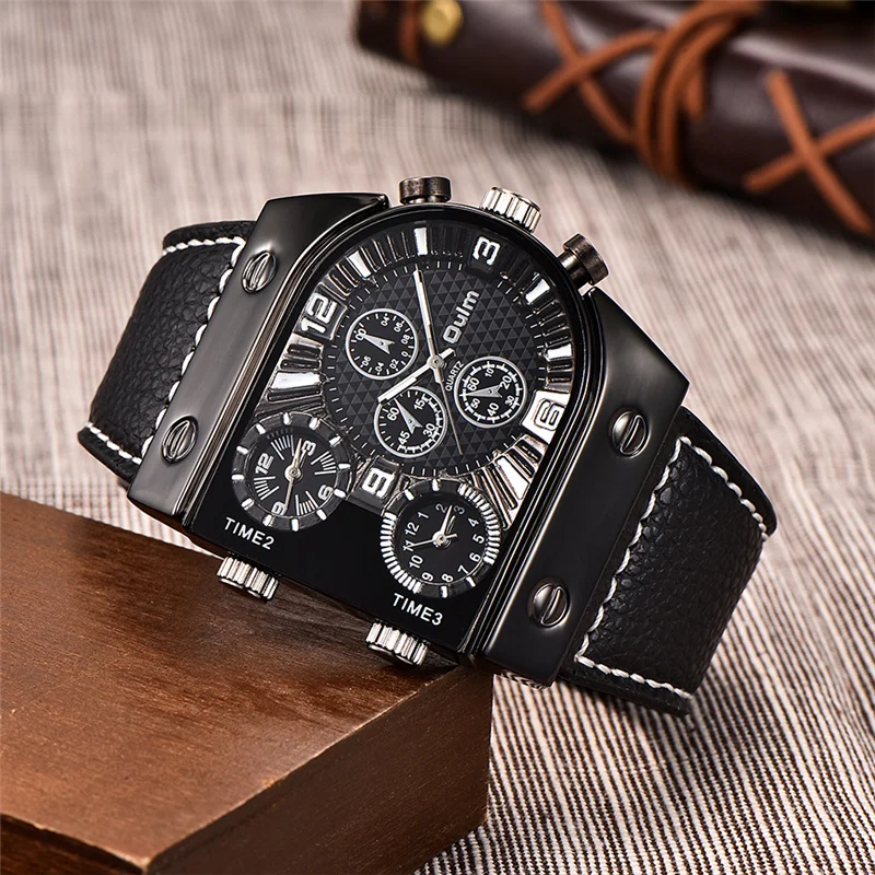 

Luxury Brand Oulm Watch Quartz Sports Men Leather Strap Watches Casual Male Military Wristwatch Dropshipping relogio masculino