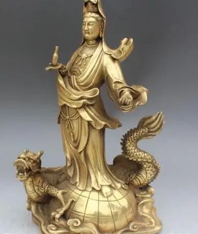 Бесплатная доставка 12 дюймов бронзовая Kwan yin Гуаньинь Будда Бодхисаттва ваза