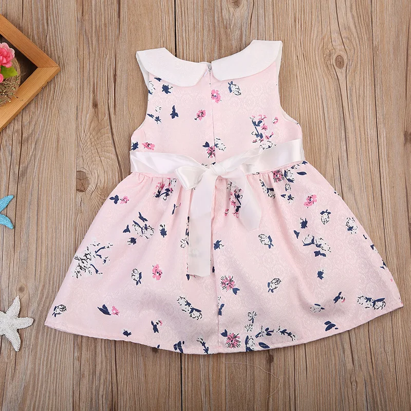 Милые Дети Летние платья принцессы для девочек без рукавов с воротником Питер
