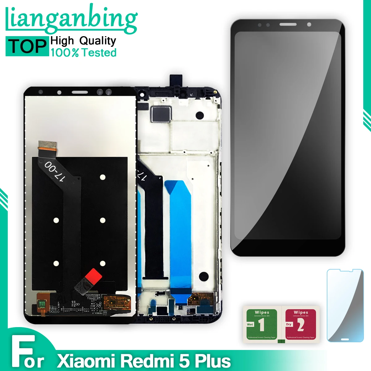 100% протестированный рабочий ЖК-дисплей для Xiaomi Redmi 5 Plus / полный + сенсорный экран с
