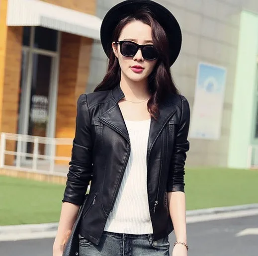 Куртка женская Байкерская из искусственной кожи на весну и осень|lether coat|red leather