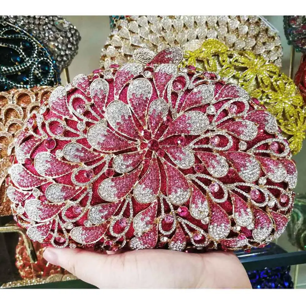 Pink Изысканная Роскошная вечерняя сумочка, розовые хрустальные женские сумки-клатчи для вечеринок, женская элегантная сумочка, браслет SC912 - Цвет: Pink