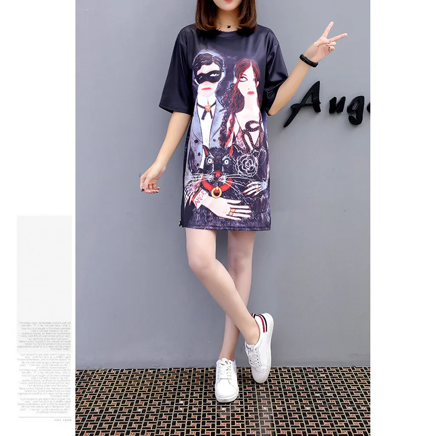 Летние женские Модные любителей 3D Priting дышащая короткое платье большой Размеры