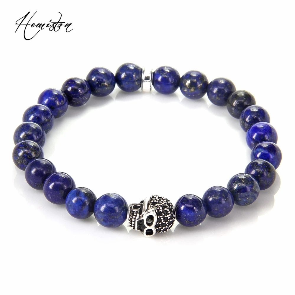 Эластичный браслет в стиле Томаса с бусинами из ляпис черным Цирконом украшенный