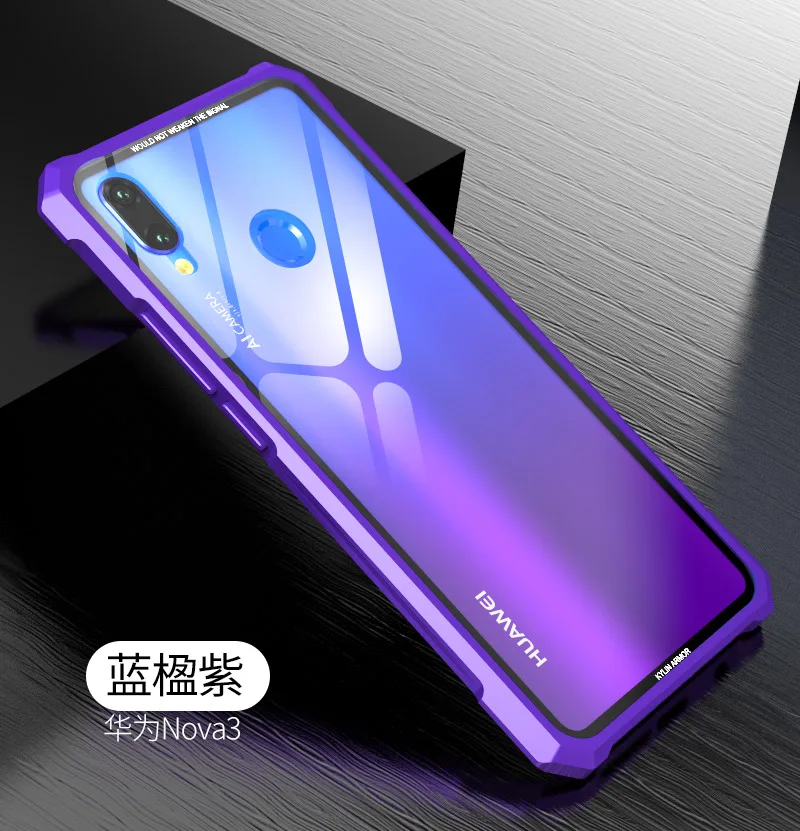 OMEVE для huawei Nova 3 чехол Nova 3i чехол задняя крышка с рельефным рисунком в металлической рамке, с уровнем твердости 9H прозрачный закаленное Стекло задняя крышка бампер чехол s для P Smart плюс