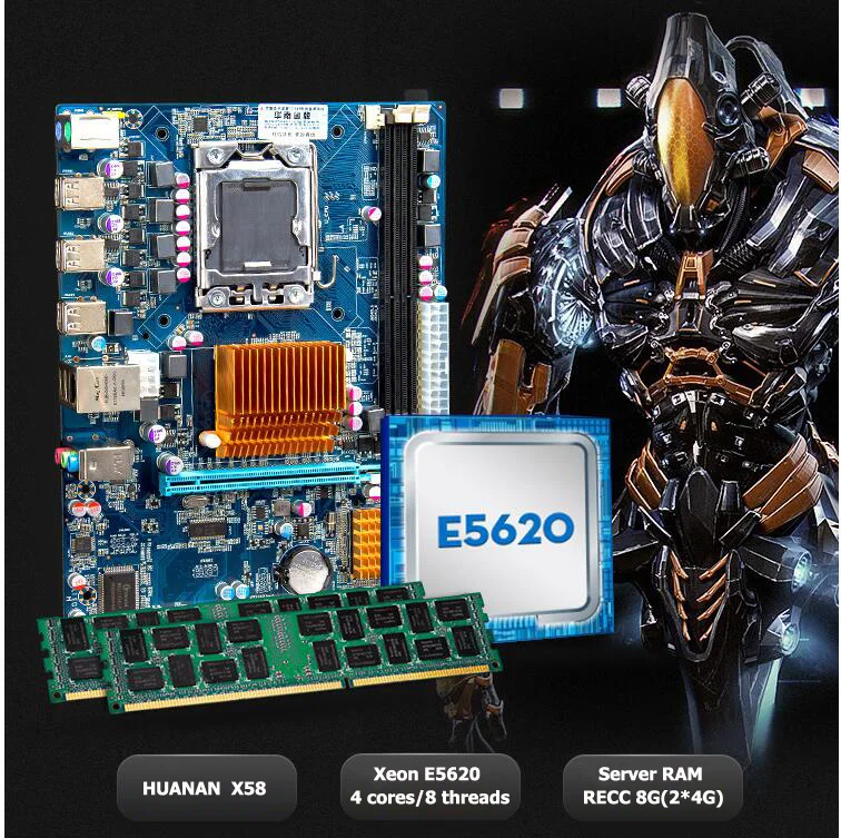 HUANAN X58 материнская плата ПРОЦЕССОРА набор Intel LGA 1366 CPU Xeon E5620 ОПЕРАТИВНОЙ ПАМЯТИ (2*4