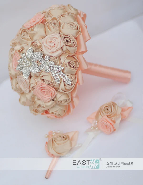 Шампанское роза брошь букет Шелковый невесты Свадебный золотой и Коралловая