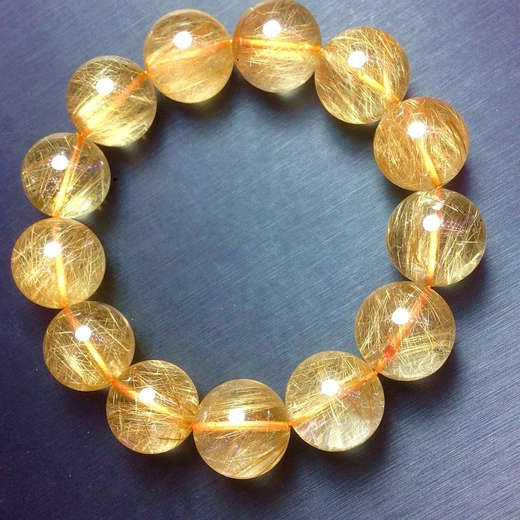 

Natural Gold Rutilated Quartz Titanium Crystal Beads Bracelet 18mm AAA free shipping Fine Jewelry Crystal Bracelets