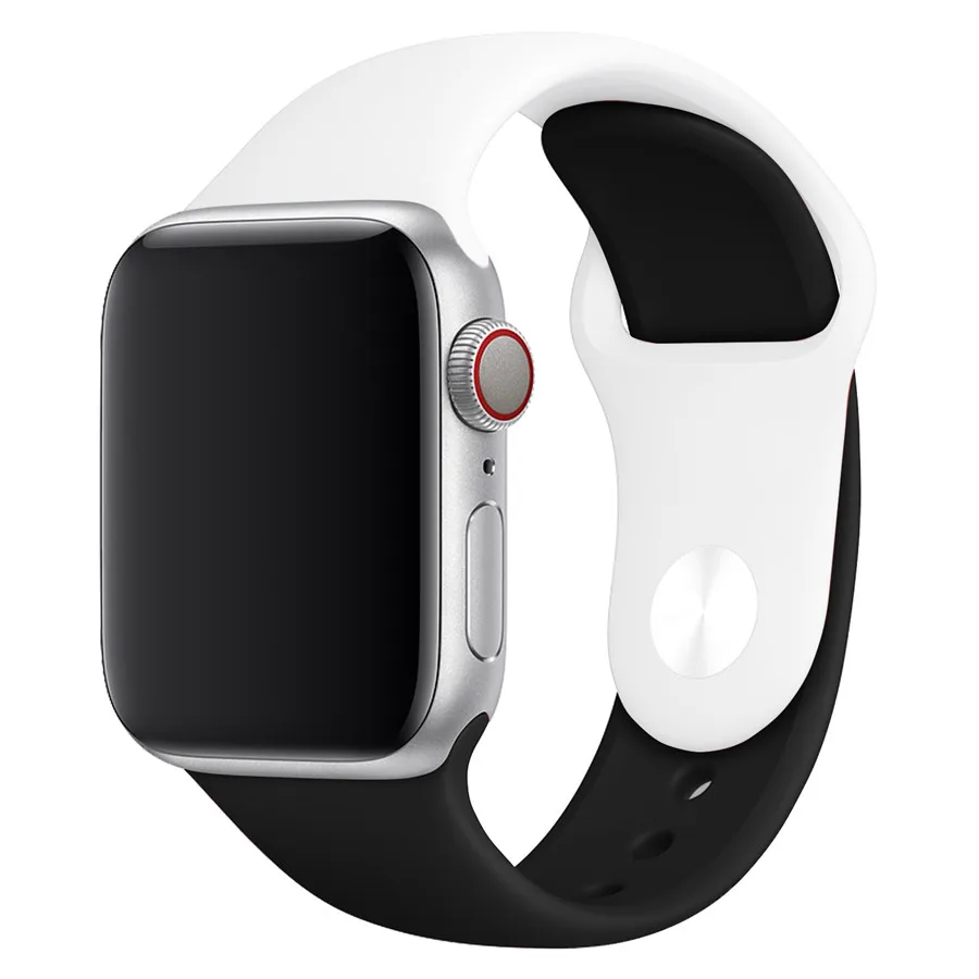 black white Красочный мягкий силиконовый ремешок для наручных часов Apple Watch Series 5/4/3/2/1 двухцветный браслет для часов 38 40 мм для наручных часов iWatch, версия ремешок 42 44 мм - Цвет ремешка: black white