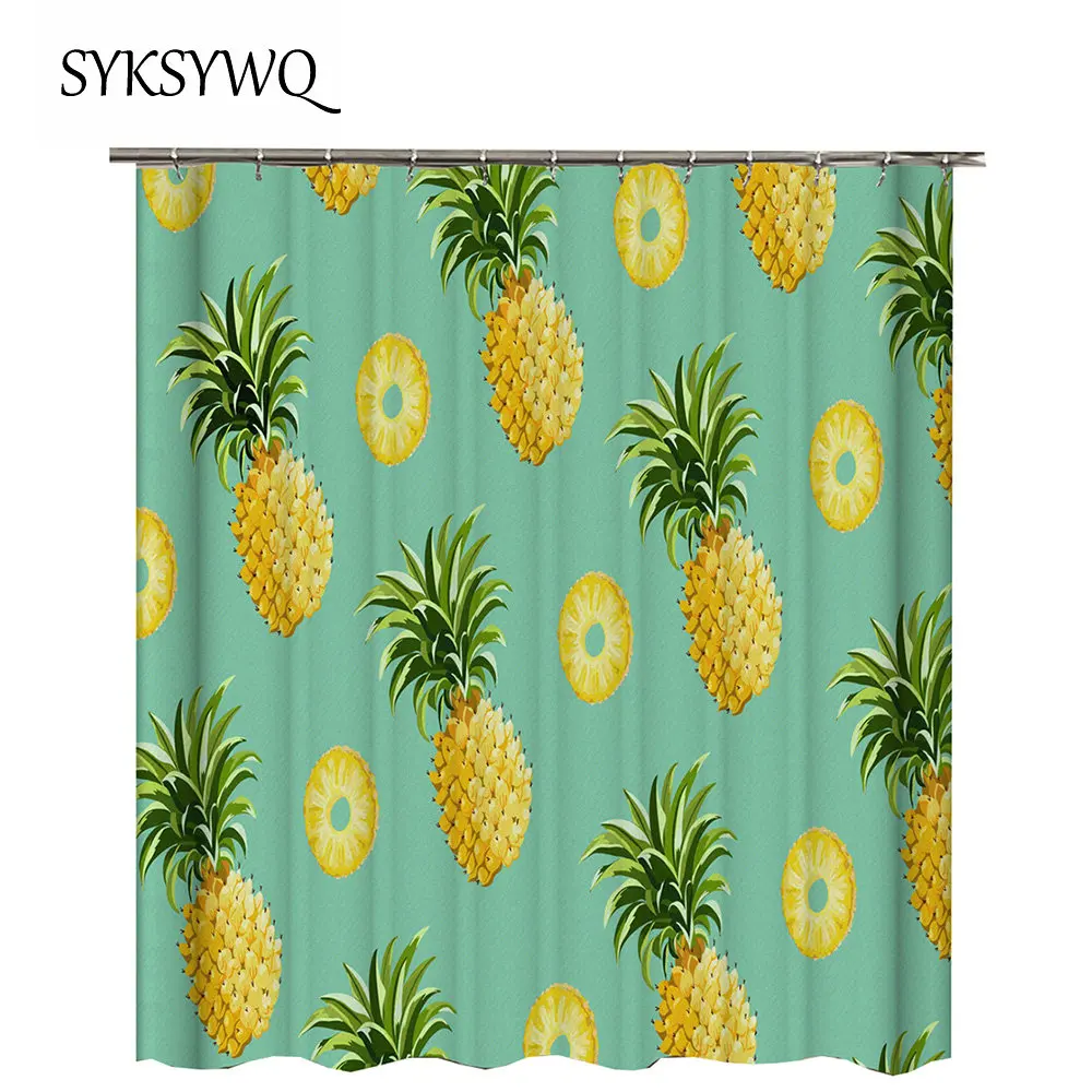 Черная душевая занавеска с ананасом Золотая для ванной тропические фрукты