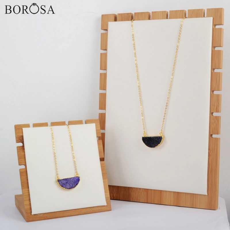 BOROSA полулуна Радуга кулон Agates Друза Geode соединитель фиолетовый черный цвет AB