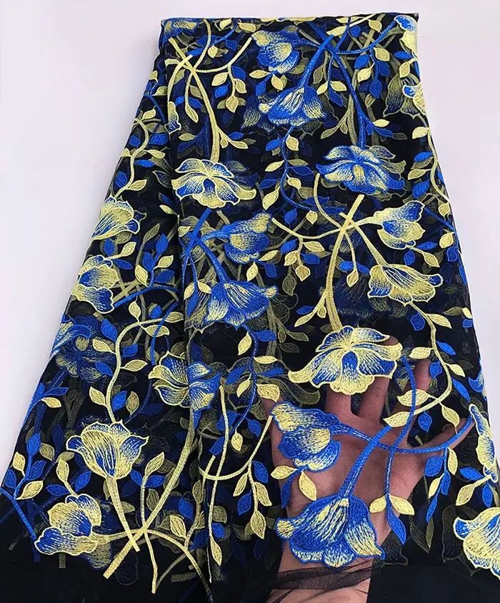 Blue BabyYellow Аккуратная вышивка мягкое французское кружево используется для мужчин и женщин 5 ярдов Африканский тюль кружевная ткань высокого качества - Цвет: Blue BabyYellow