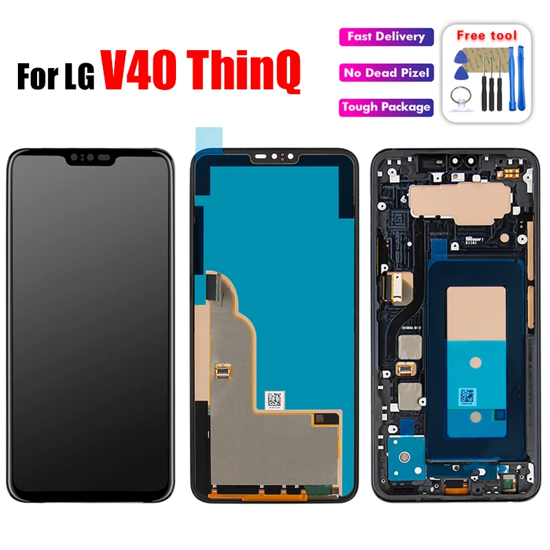 Для LG V40 ThinQ ЖК-экран кодирующий преобразователь сенсорного экрана в сборе запасные части для LG V40 с рамкой