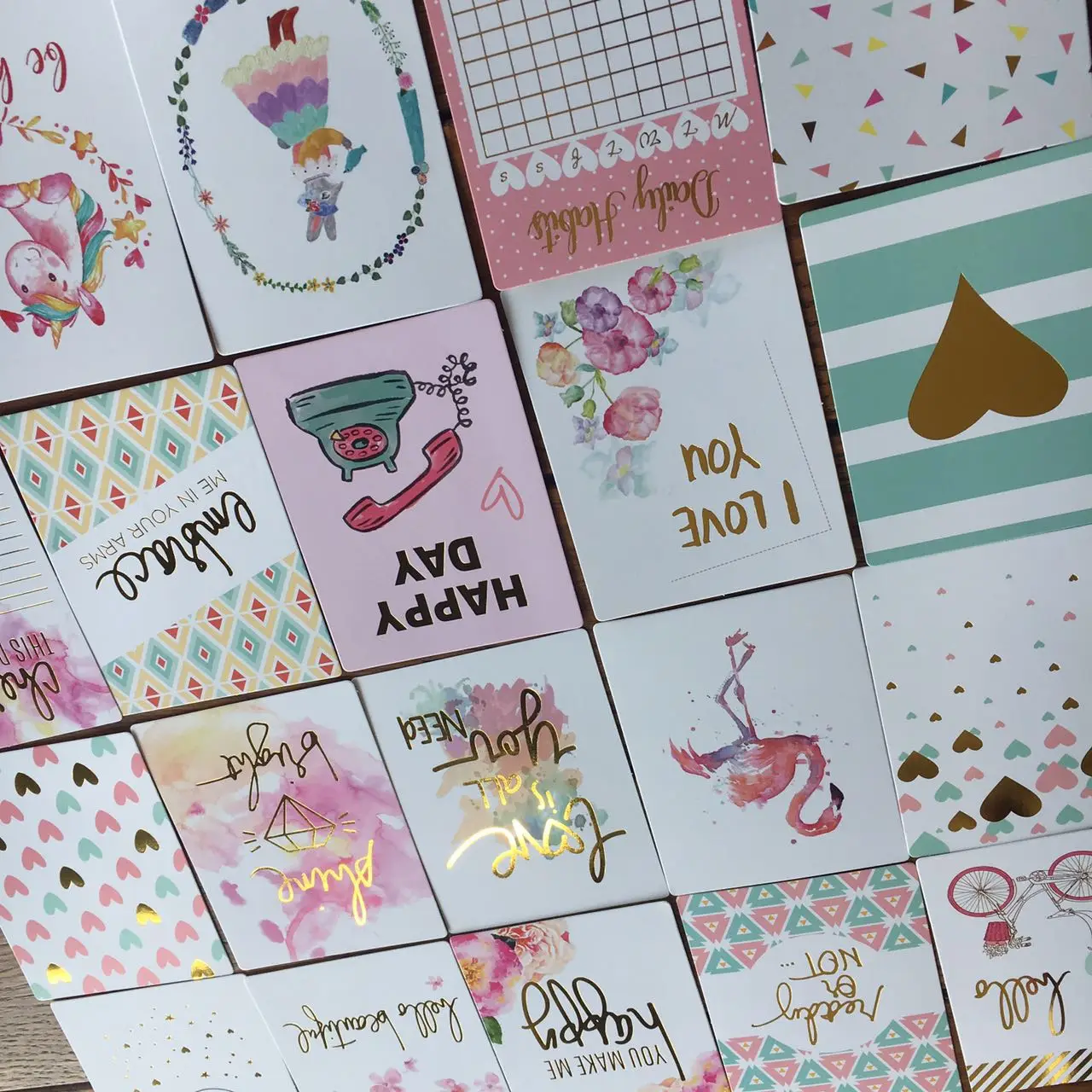 20Pcs flamingo&love Acid Free Colorful Foil Gold Paper Pocket Cards for Scrapbooking DIY Projects/Photo Album/Card Making Crafts
