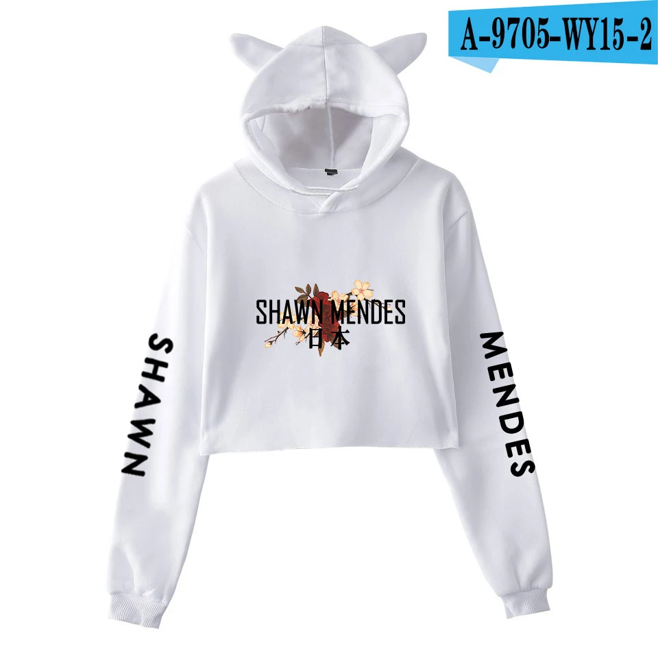 Shawn Mendes толстовки с длинным рукавом укороченный топ Kawaii Женская одежда для девочек топы толстовки повседневные Harajuku Kpop размера плюс 2XL - Цвет: White