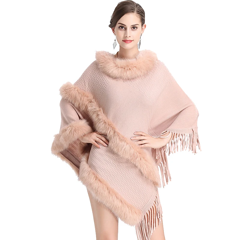 Осень зима Новинка в западном стиле с мехом и круглым воротником кашемировые