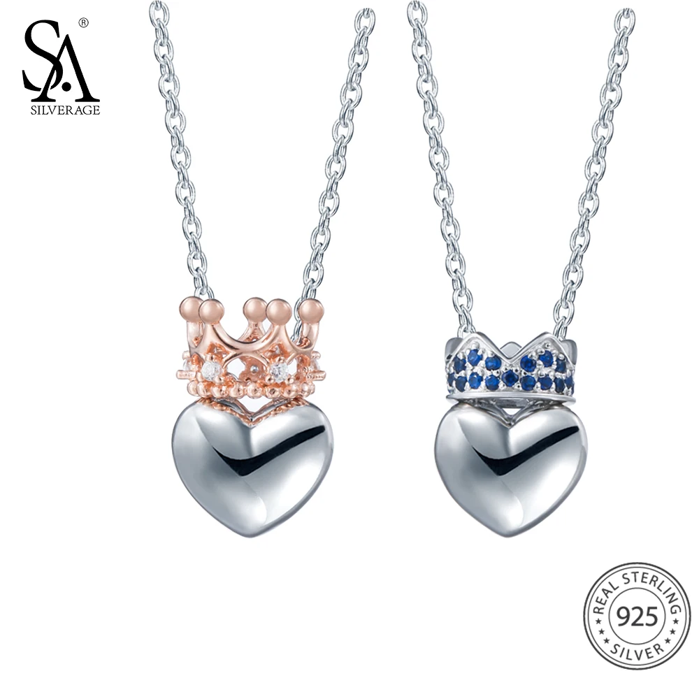 Женское ожерелье с подвеской в виде короны и сердца из серебра 925 пробы|necklace