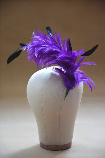 B061 Hackle Coque полосатый перо дерево Pom крепление цветок отделка шляпа Millinery - Цвет: Фиолетовый