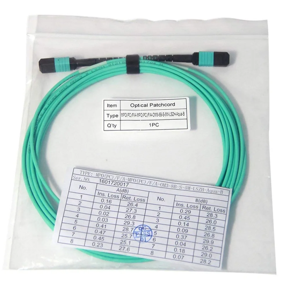 10Gtek 5 метровый (16 футов) MPO патч корд OM3 мультимодовое волокно 8 жильное для QSFP +