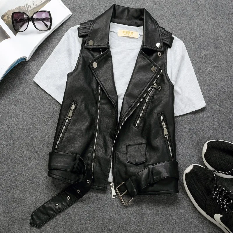 Женский кожаный жилет мягкий из искусственной кожи мотоциклетный женский с