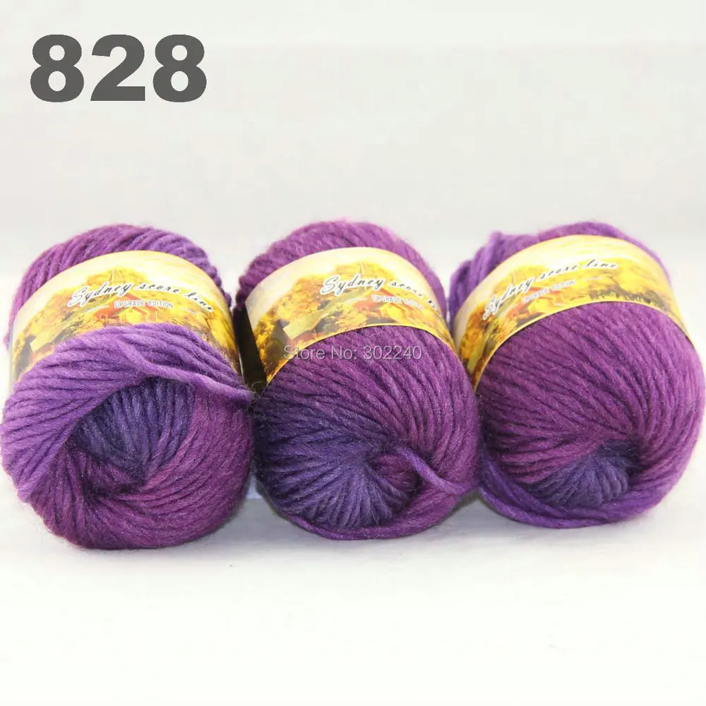 Партия из 3 мотков x 50 г крупная ручка стандартная шерстяная пряжа фиолетовая
