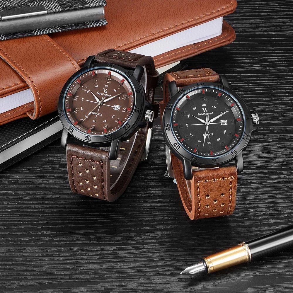 Новые Брендовые повседневные мужские часы V6 винтажные водонепроницаемые