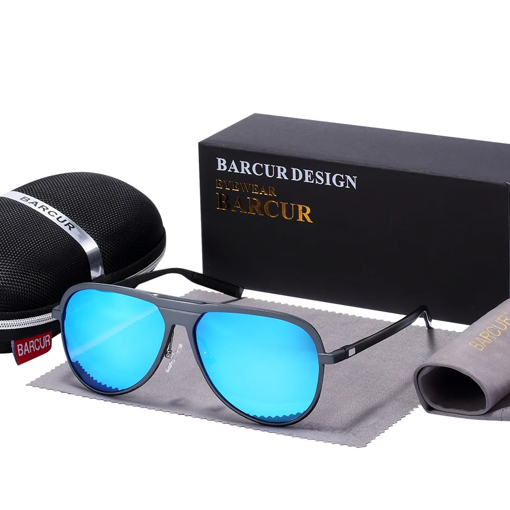 Blue BARCUR Алюминий магния мужчины солнцезащитные очки мужские черные очки поляризованные солнцезащитные очки Для женщин UV400 Óculos de sol - Цвет линз: Blue