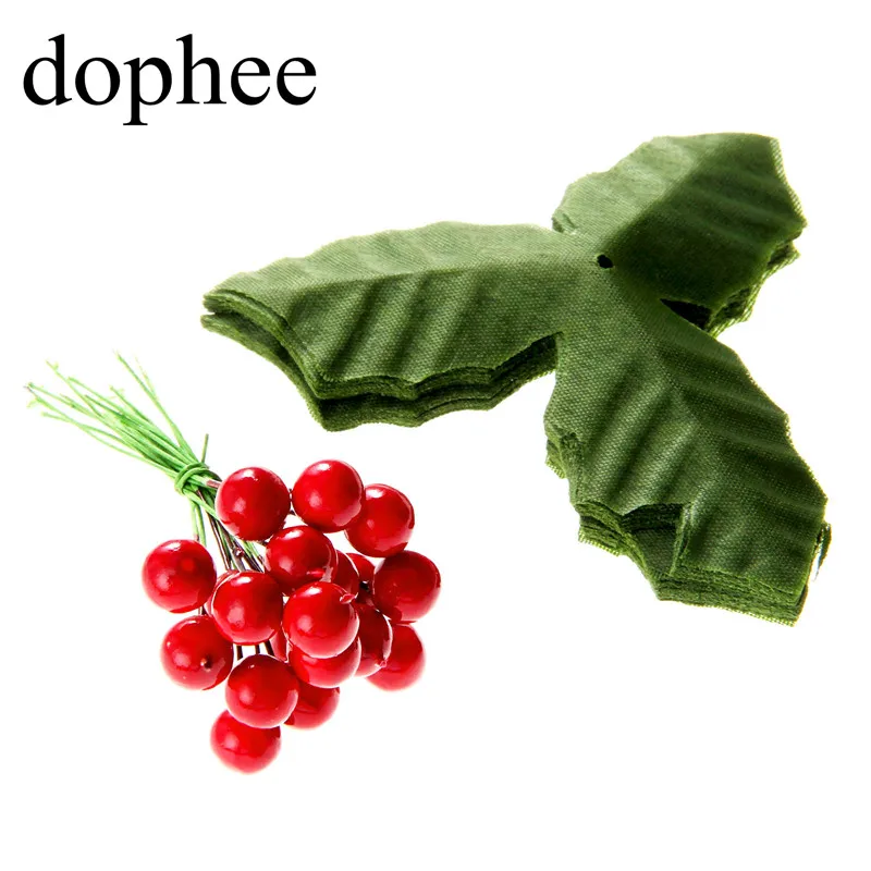 Dopee 50 шт. зеленый/Золотой Искусственный лист+ 50 шт. искусственные ягоды Холли для свадебной вечеринки украшения дома DIY Рождество