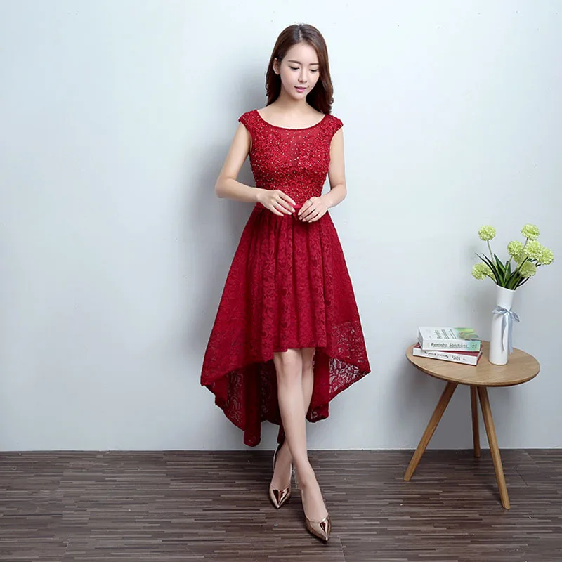 

U-SWEAR 2020 New Arrival Girls Burgundy Bridesmaid Dresses Sequined Beaded Lace Backless High/Low Bridemaid dresses Vestidos