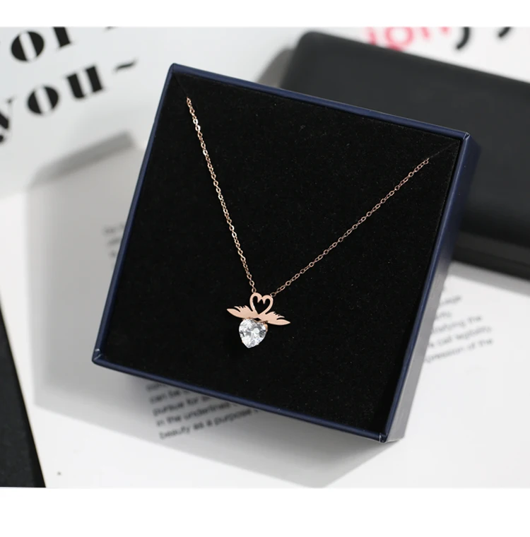 YUN RUO New Arrivals Rose Gold Color Heart Zircon Love Swan Pendant Necklace Woman Fashion Titanium Steel Jewelry Never Fade | Украшения и
