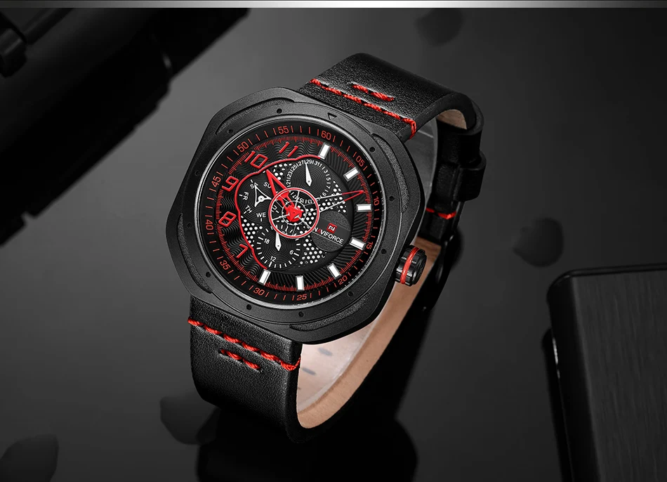 Топ люксовый бренд NAVIFORCE мужские модные спортивные аналоговые Мужские часы из натуральной кожи водонепроницаемые кварцевые наручные часы Masculino
