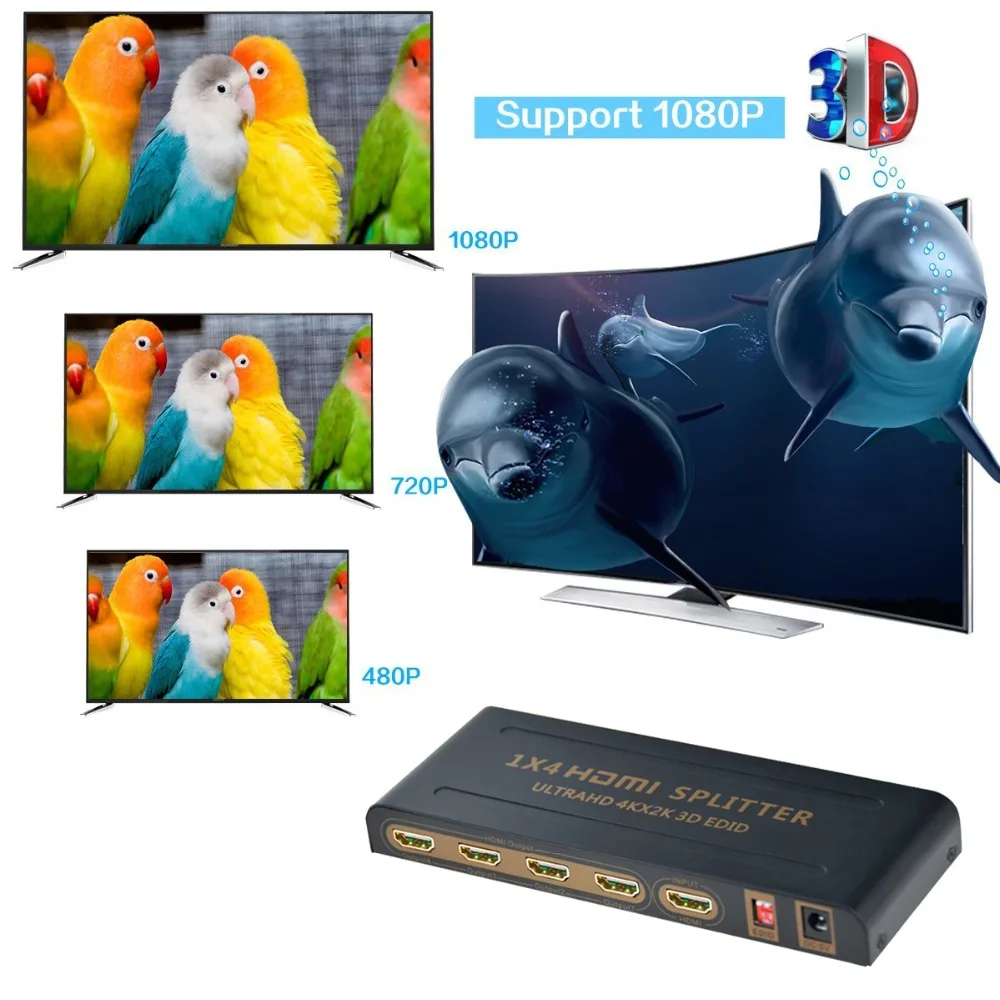HDMI сплиттер Aikexin 1X4 Ultra HD 4K x 2K 1 в 4 выход Full 1080P видео разветвитель для HDTV PS3 PS4 DVD |