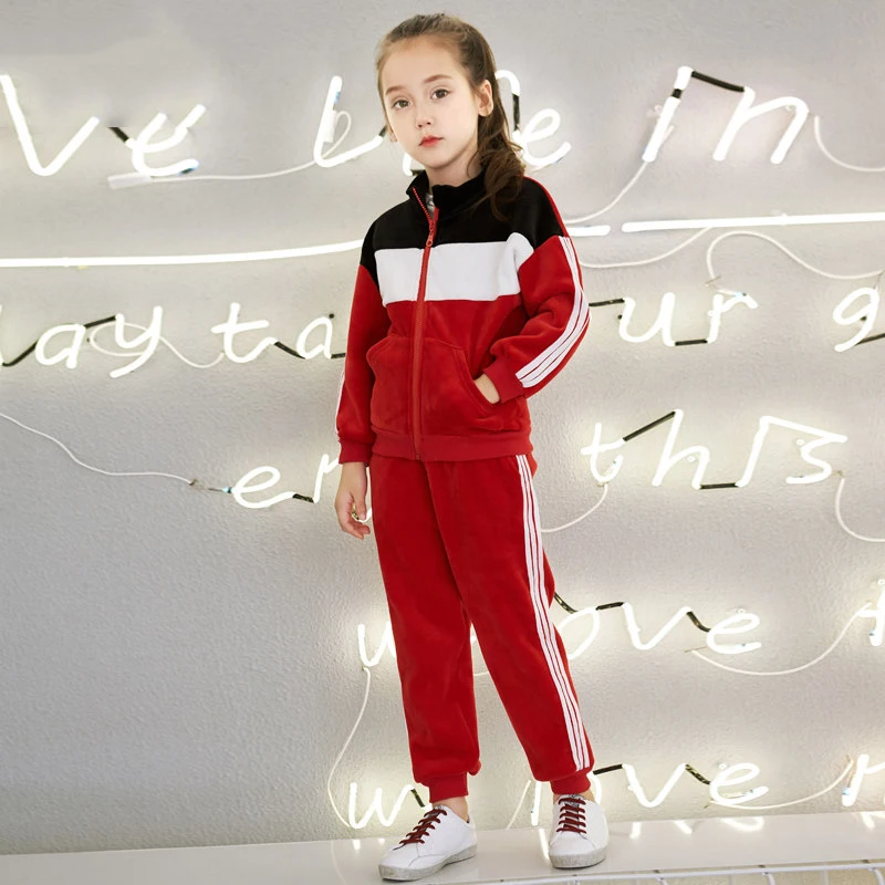 Осень 2017 г. в спортивном стиле для маленьких девочек комплекты вельветовой