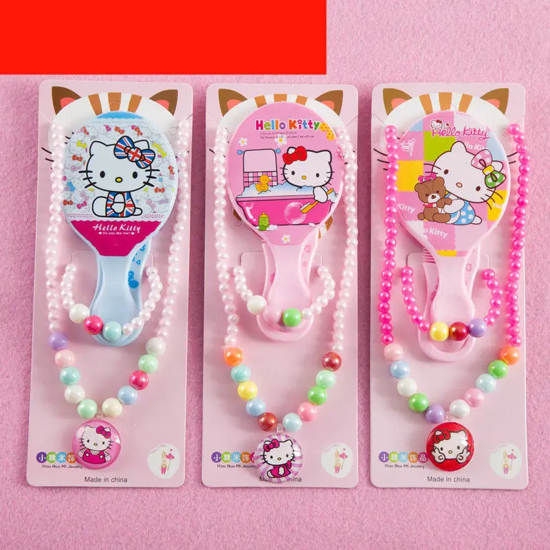 random 1set 4 шт. Дисней Принцесса мультфильм зеркало гребень+ ожерелье браслет Эльза ювелирные аксессуары дети замороженная Кукла девочка подарок косметическая игрушка - Цвет: random 1set