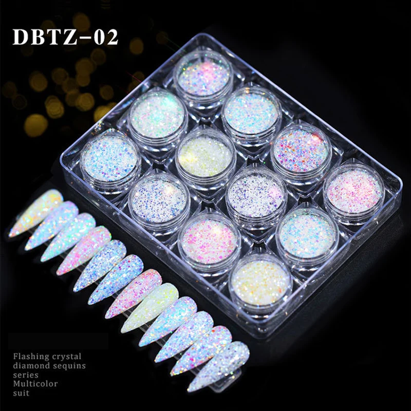 DBTZ-02 12 шт./компл. Nail Art Блеск супер яркая блестками симфоническая пудра ногтей маникюр Сделай Сам аксессуары для маникюрных инструментов - Цвет: DBTZ-02