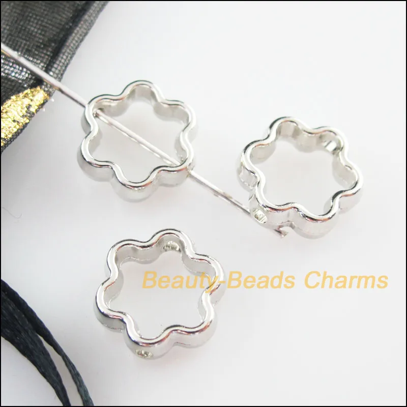 100 Новые шармы акриловые цветок в форме рамка из бисера тупой Серебряный Металл с