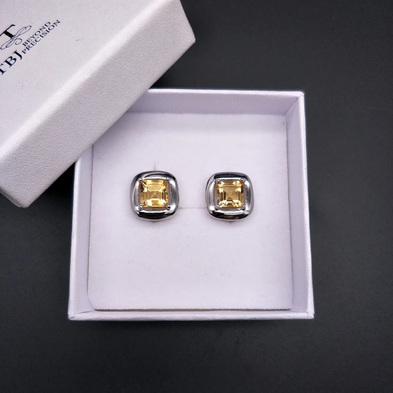 Женские серьги с застежкой цитрина TBJ простые элегантные из серебра 925 пробы