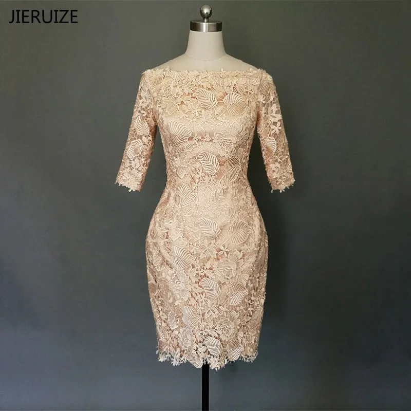 JIERUIZE платья для матери невесты с кружевами, длина до колена, рукав 3/4, вечерние платья, abendkleider