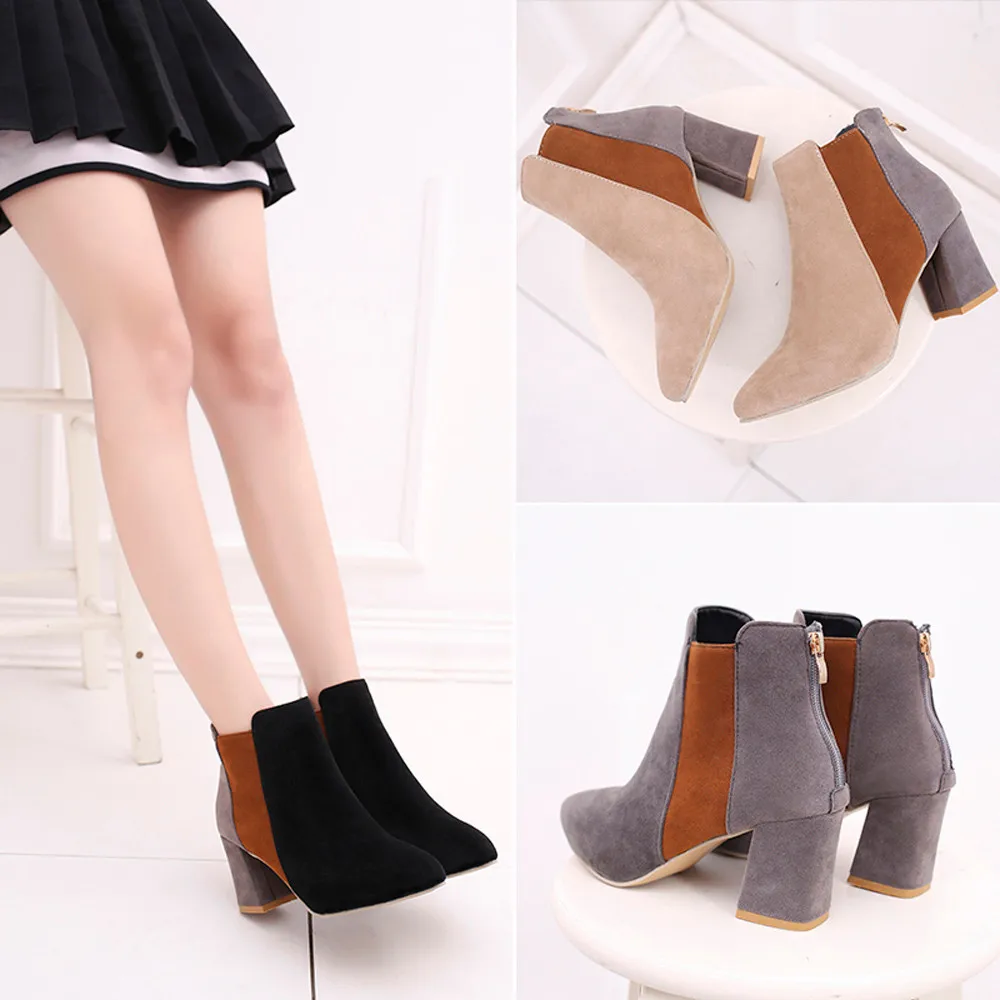 Женские ботинки Замшевые туфли на высоком каблуке с острым носком Разноцветные