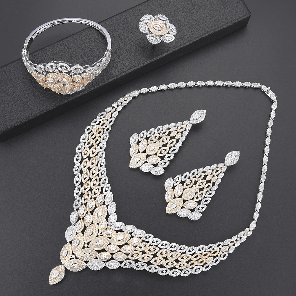 Роскошные 4 шт. Набор для нигерийский индийский ожерелье и серьги невесты браслет