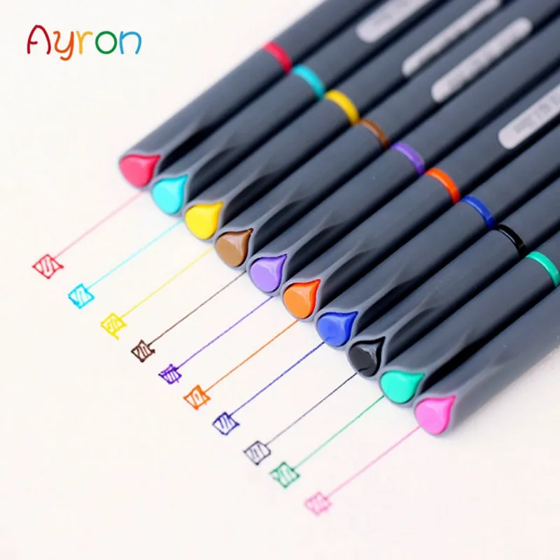 Ayron 10 Цвета 0.38 мм Fineliner ручки с книжка-раскраска маркеры super fine рисовать Цвет ручка Книги по искусству маркером на водной основе чернила